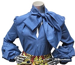 4oz Denim Bow Blouse